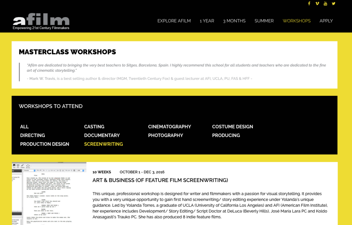Afilm film workshops